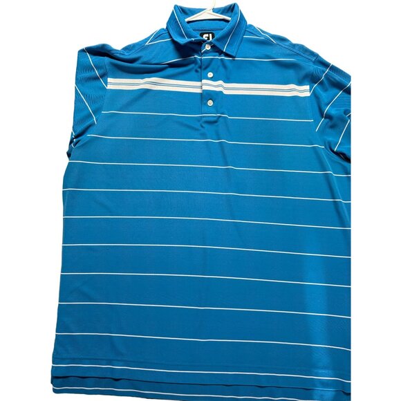 FootJoy FJ Golf Polo Shirt Sky Blue White Stripes Back Logo Mens XL Polyester - Picture 11 of 11